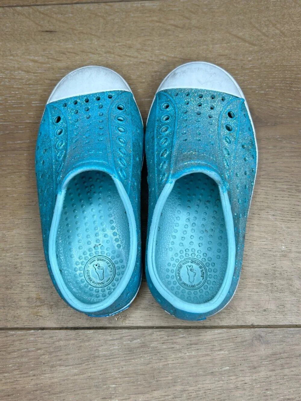 Native Jefferson Kids Glitter Slip On Shoes Turquoise Blue Size C8